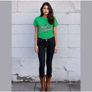 Women's Harley Davidson Green Graphic Tee Shirt Size S